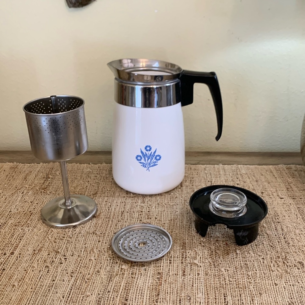 Vtg 6 cup Corning Ware Coffee Pot Cornflower